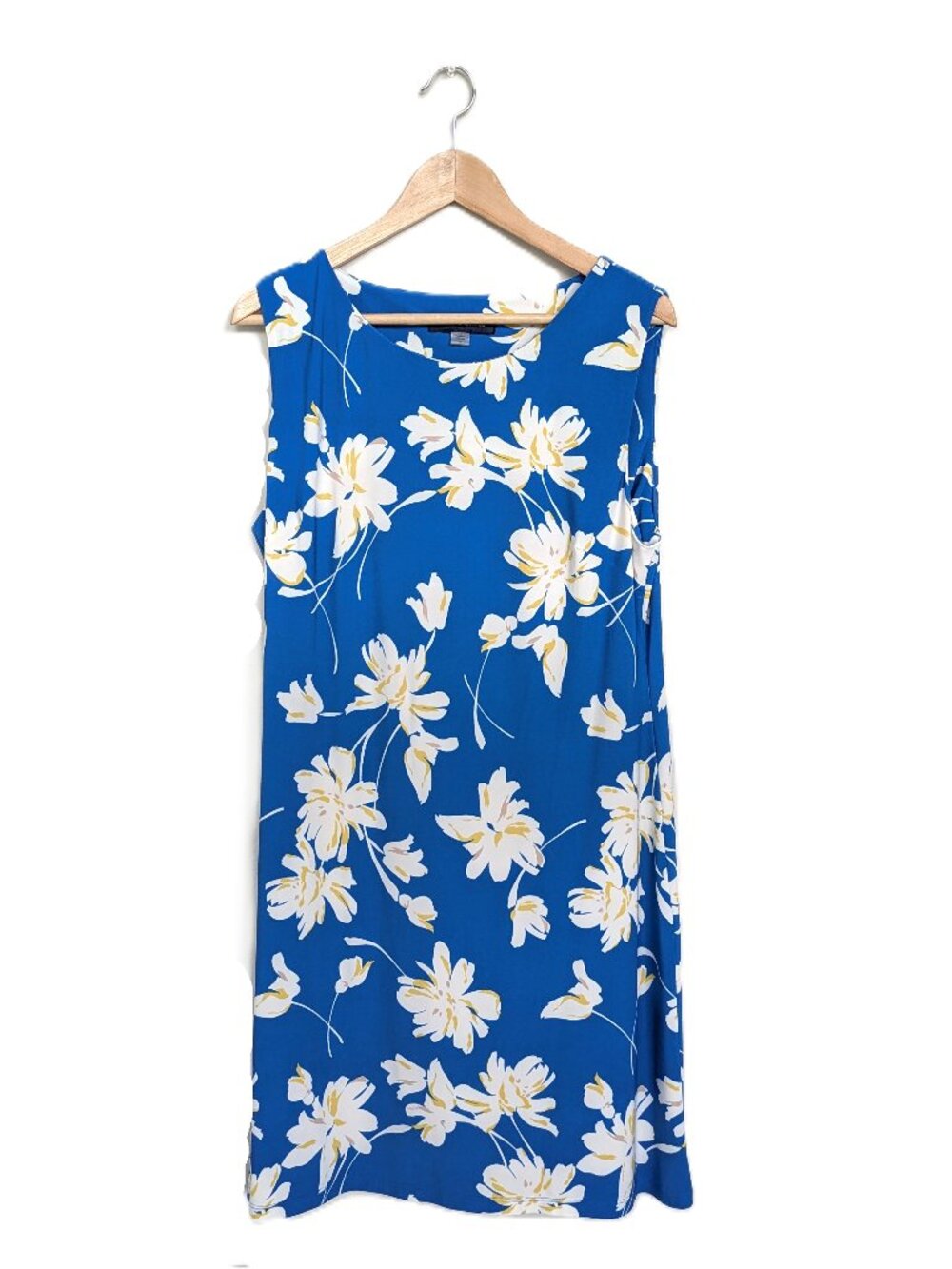 Tommy Hilfiger Sleeveless Blue Yellow Floral Dress 14 church summer Flowy Swing